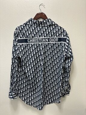 Dior Navy and White Christian Dior Logo Button-Down Shirt
